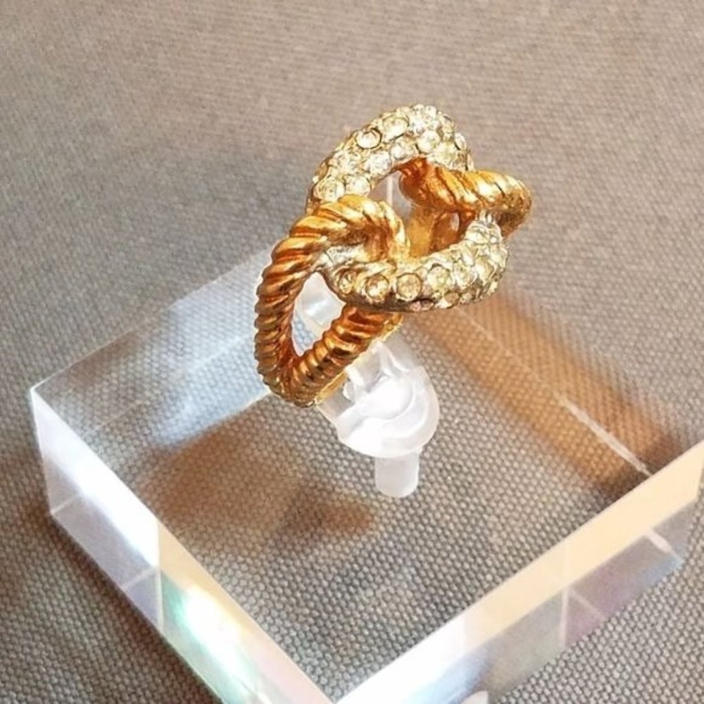 Twist Ring 18k hge gold and rhinestone knot ring size 6.5 designer J Esposito